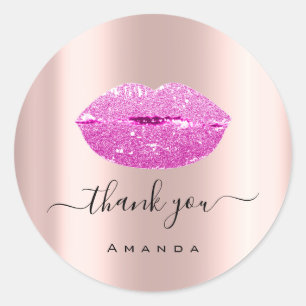 Thank Name Sweet16th Bridal Pink Rose Kiss Lips Classic Round Sticker