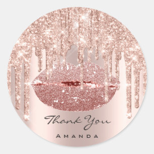 Thank Name Sweet16th Bridal Rose Glitter Kiss Lips Classic Round Sticker