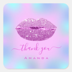 Thank Name Sweet16th Pastel Holograph Pinky Lips Square Sticker
