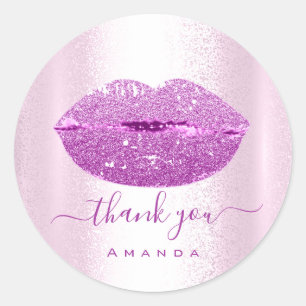 Thank Name Sweet16th. Purple Glitter VIP Kiss Lips Classic Round Sticker