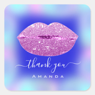 Thank Name Sweet16th Royal Blue Pink Lips Square Sticker