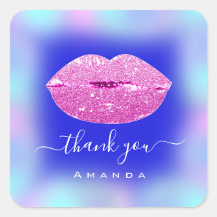 Thank Name Sweet16th Royal Blue Pinky Lips Square Sticker