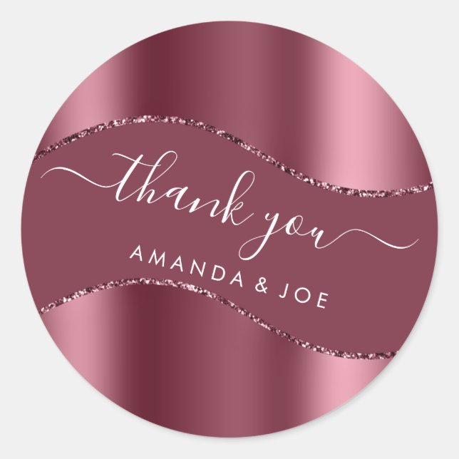 Thank Name Sweet 16th Bridal Burgundy Rose  Classic Round Sticker (Front)