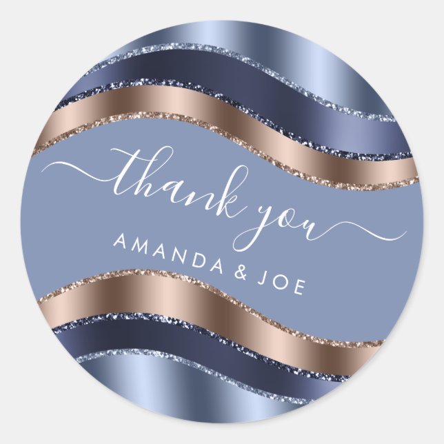 Thank Name Sweet 16th Bridal Rose Blue Navy Classic Round Sticker (Front)