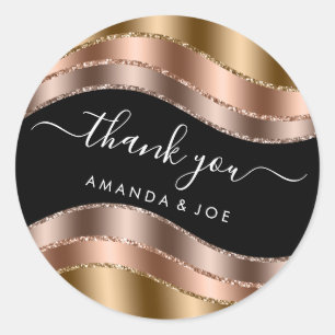 Thank Name Sweet 16th Bridal Rose Gold Glitter Classic Round Sticker