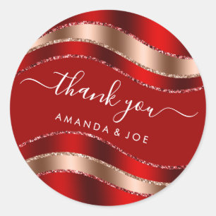 Thank Name Sweet 16th Bridal Rose Red Glitter Classic Round Sticker