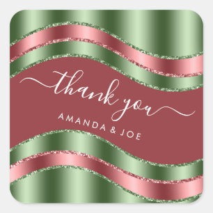 Thank Name Sweet 16th Bridal Shower Green Rose Square Sticker