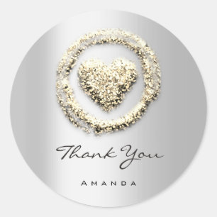 Thank Name Sweet 16th Rose Heart Grey Gold Classic Round Sticker
