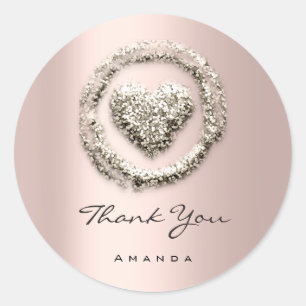 Thank Name Sweet 16th Rose Heart Grey Rose Classic Round Sticker