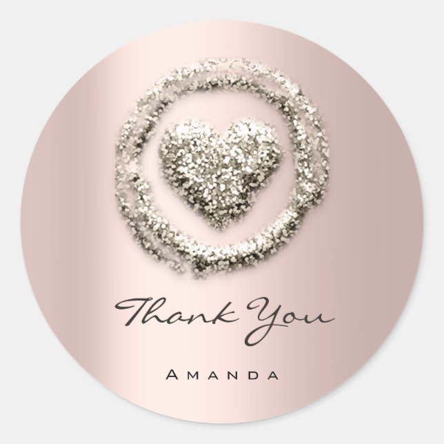 Thank Name Sweet 16th Rose Heart Grey Rose  Classic Round Sticker (Front)