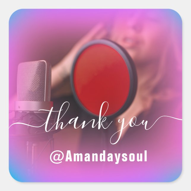 Thank Photo Hot Pink  Holograph Singer Musican Square Sticker (Front)