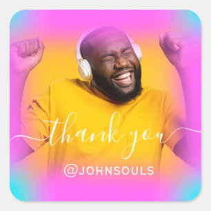 Thank Photo Neon Holograph Singer Music DJ Produce Square Sticker