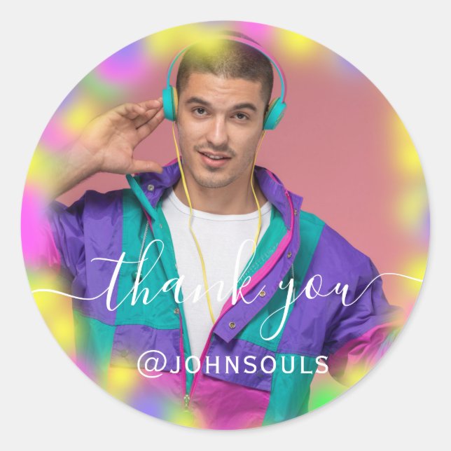 Thank Photo Neon Hot Holograph Singer Music DJ Classic Round Sticker (Front)