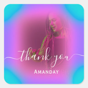 Thank Photo Neon Pink Holograph Singer Music DJ Square Sticker