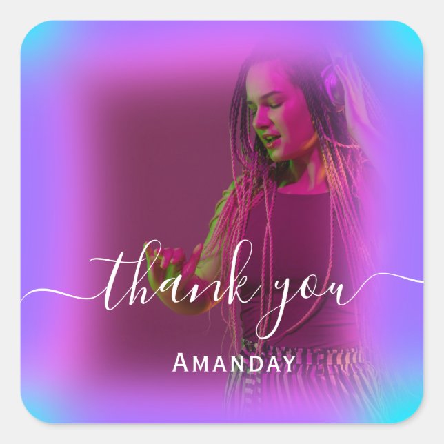 Thank Photo Neon Pink Holograph Singer Music Girl Square Sticker (Front)