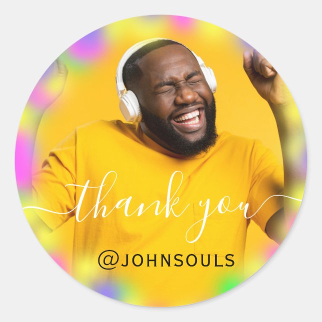 Thank Photo Neon Yellow Holograph Singer Music DJ Classic Round Sticker (Front)