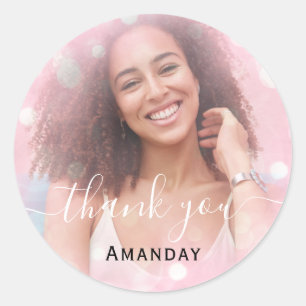 Thank Photo Photo Bridal Sweet16 Graduate Pink Classic Round Sticker