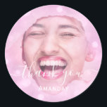 Thank Photo  Pink Birthday Party Blush Pinky Classic Round Sticker<br><div class="desc">Dusty GlamEffect Sticker 
Smile All The Day! 
florenceKdesign</div>