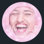 Thank Photo  Pink Birthday Party Blush Pinky Classic Round Sticker<br><div class="desc">Dusty GlamEffect Sticker 
Smile All The Day! 
florenceKdesign</div>