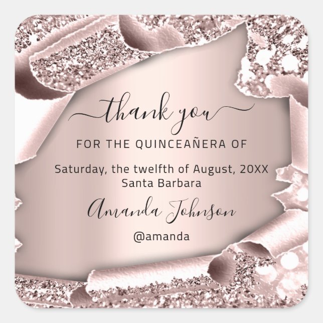 Thank QUINCEAÑERA Sweet 16th Rose  Square Sticker (Front)