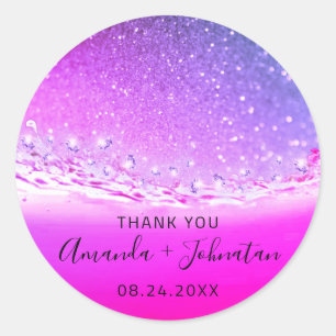 Thank Rose Name Date Spark Beach Waves Fuchsia Classic Round Sticker