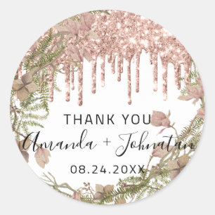 Thank Rose White Name Save The Date Wreath Drips Classic Round Sticker