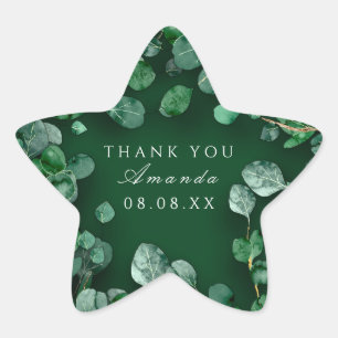 Thank Rustic Green Eucalyptus Woodland Favour Star Sticker