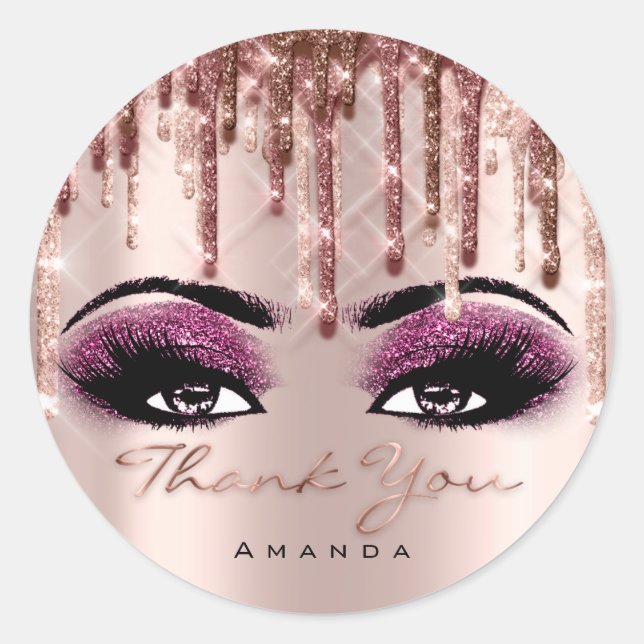 Thank Script Berry  Makeup  Rose Eyelash 3D drip Classic Round Sticker (Front)
