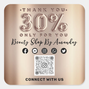 Thank Shopping Rose 30%Off QR CODE Online Social Square Sticker