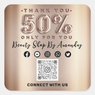 Thank Shopping Rose 50%Off QR CODE Online Social Square Sticker