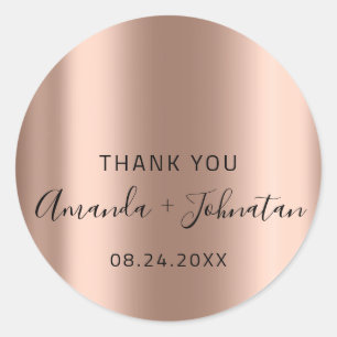 Thank Skinny Gold Name Date Black White Blush  Classic Round Sticker