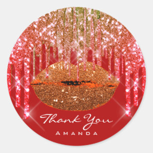 Thank Small Business Name Glitter DripS. Red  Lips Classic Round Sticker