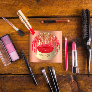 Thank Small Business Name Gold Red  Lips Classic Round Sticker