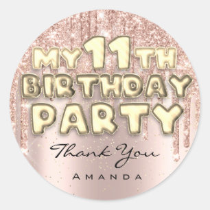 Thank Sweet11th Birthday Party Glitter Drips Rose Classic Round Sticker