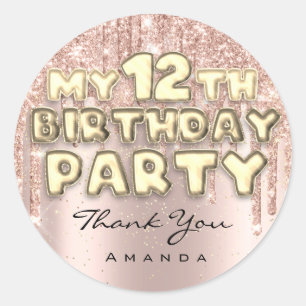 Thank Sweet12th Birthday Party Glitter Drips Rose Classic Round Sticker