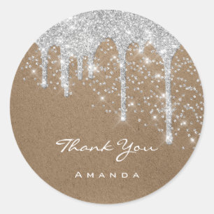 Thank Sweet 16th Bridal Wedding Paper Kraft Drip Classic Round Sticker