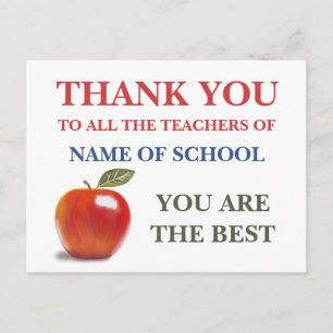 Thank Teachers, You Are The Best Red Apple Postcard