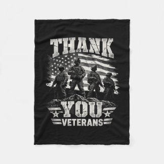 Thank veterans black white american flag pride fleece blanket
