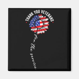 Thank Veterans Sunflower USA Flag Military Magnet