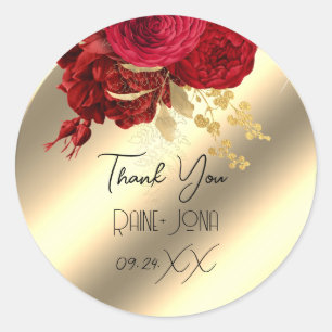 Thank Wedding Favour Bridal Sweet 16th Red Gold  Classic Round Sticker