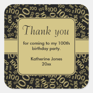 Thank You 100th Black/Gold Number Pattern Square Sticker