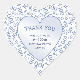 Thank You - 100th Blue/White Number Pattern Heart Sticker