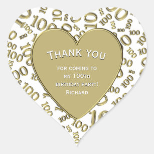 Thank You - 100th Gold/White Number Pattern Heart Sticker