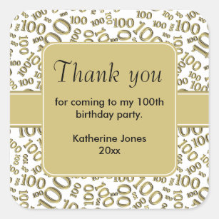 Thank You 100th Gold/White Number Pattern- Square Sticker