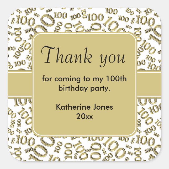 Thank You 100th Gold/White Number Pattern- Square Sticker (Front)