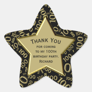 Thank you - 100th Number Pattern Black/Gold Star Sticker