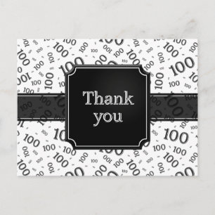 Thank You 100th Number Pattern Black/White Postcard