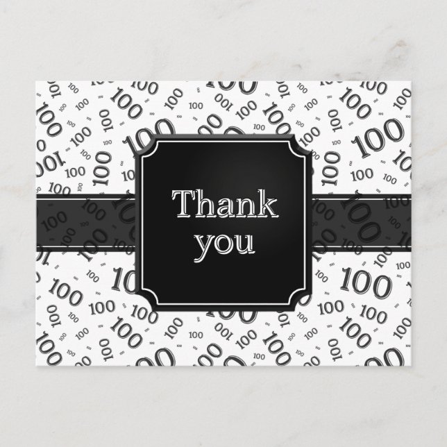 Thank You 100th Number Pattern Black/White Postcard (Front)