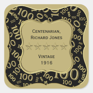 Thank you: 100th Number Pattern Gold/Black Bracket Square Sticker
