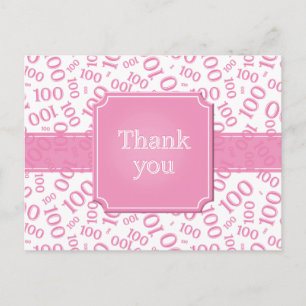 Thank You 100th Number Pattern Pink/White Postcard